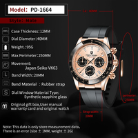 Relojes Pagani Design 1664 100M Resistentes al Agua con Cristal de Zafiro, Relojes de Cuarzo para Hombre con Cronógrafo de Moda, Relojes de Pulsera de Cuarzo VK63