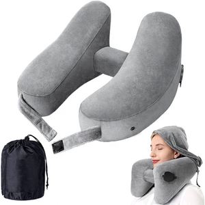Oreiller de voyage cervical gonflable personnalisé à mémoire de forme avec capuche pour la sieste - Product Image 3