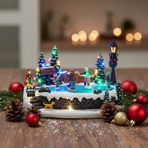 MELODY Resin <strong>Christmas</strong> <strong>Village</strong> Houses Animated LED Scene with Turning Skaters &amp; Music Indoor Use <strong>Christmas</strong> Decor - Product Image 1