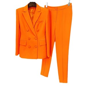 Nuova moda <span class=keywords><strong>donna</strong></span> giacca smoking arancione <span class=keywords><strong>pantaloni</strong></span> giacca per abiti Skinny Fit tessuto tinta unita pizzo pizzo modello per l'autunno - Product Image 2
