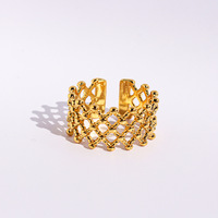 Mode Messing Ring Nische Ausgehöhltes Design Diamant förmiges Gitter Gewebte offene Ring Spitze Breite Gold Kugel gelenk Ring Schmuck Geschenke