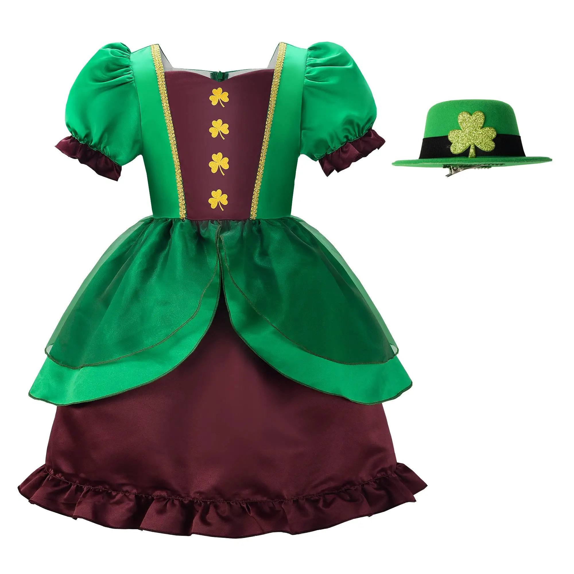 St Patricks Dag Groen Kabouter Kostuum Voor Meisjes Fancy Prom Dress Up Met Kleine Hoge Hoed Clips Feest Dansjurk Voor Festival