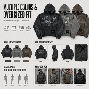Felpa con Cappuccio Oversize Vintage da <span class=keywords><strong>Uomo</strong></span>, Pesante e Distressed, con Perline, Stile Pullover - Product Image 2
