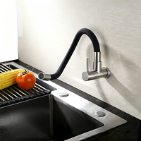 Robinet de cuisine mural en acier inoxydable 304, eau froide, avec bec flexible col de cygne en silicone noir anti-éclaboussures