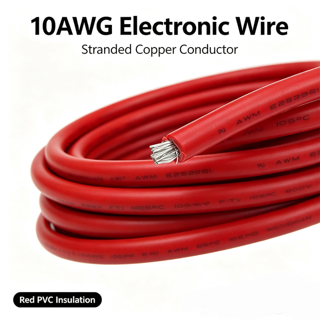 10AWG Stranded Copper Wire High Current Flexible Electronic Cable for Battery Power Automotive Industrial Equipment Wiring