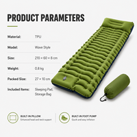 Matelas de camping gonflable ultraléger en TPU avec pompe à pied intégrée, oreiller intégré, matelas pneumatique portable, randonnée, extérieur, imperméable