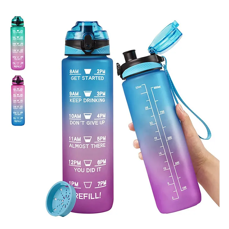 Garrafas De Agua Motivacional 친환경 32Oz 동기 부여 피트니스 스포츠 물 플라스틱 스포츠 병