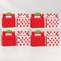 Boîte cadeau portable en papier motif fraise avec doublure en éponge et poignée de transport pour l'emballage de gâteaux, cupcakes et événements festifs