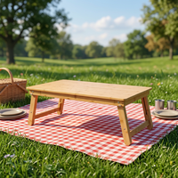 Table de pique-nique pliante en bambou et bois, style bohème, pour extérieur, table basse en bois, portable, pour camping et cuisine