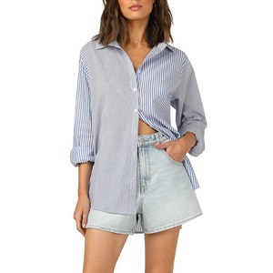 Camisas Largas a Rayas para Mujer, Cuello Camisero, Estilo Holgado, Talla Grande, Otoño - Product Image 3