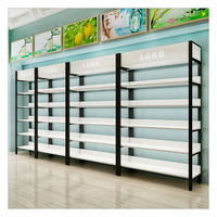 Étagère de présentation en bois avec éclairage LED pour magasin de détail, présentoir debout avec armoires pour les magasins de nourriture sèche et de collations