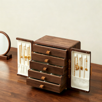 Tancy EJS-011XC Armoire à bijoux simple à double porte, coins arrondis, en noyer, personnalisable, avec fermeture magnétique, miroir, boîte à bijoux avec serrure