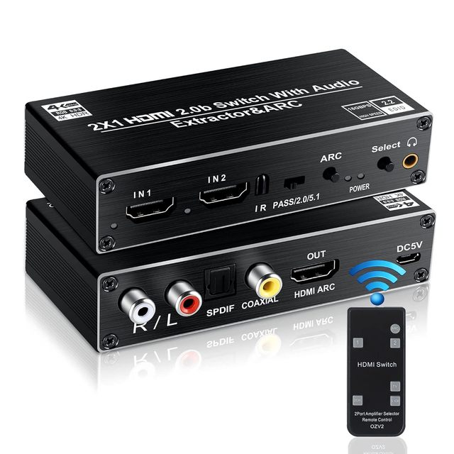 SYONG HDMI Switch Audio Extractor ARC, 2 Inputs 1 Output 4K@60hz with Optical Toslink SPDIF Coaxial+ Analog RCA Stereo Audio Out