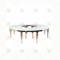Usine royal événement décoration mdf lune table en acier inoxydable or miroir verre mariage serpentine table