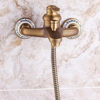 Grifo de Baño de Latón Antiguo con Ducha Manual, Grifo de Baño de Pared, Estilo Nostalgia para Baño