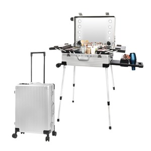 Professional <b>Makeup</b> Case Pouch Torrley Cases with LED Lights & Adjustable Feet Cosmetic <b>Box</b> Organizer for Artists, Salon - Product Image 3