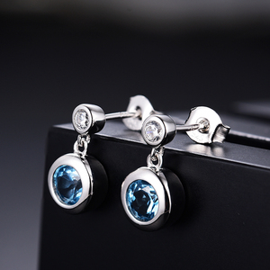 bonitas joyas personalizadas de plata esterlina 925 piedras preciosas de topacio azul natural pendientes colgantes para damas - Product Image 3