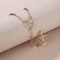 Plaqué or tricolore San Judas Tadeo Collier religieux chapelet en perles de zircon pour catholiques Cadeau parfait
