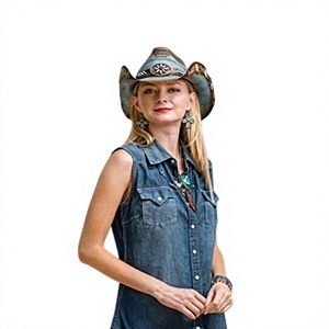 Unisex Cowboy <b>Hat</b> Hand Embroidered Floral Design Adjustable Band Outdoor Spring <b>Summer</b> Casual Style 56-58CM - Product Image 5
