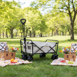 Chariot utilitaire à cadre métallique pour sorties en famille, chariot de jardin, chariot de plage portable, chariot de camping pliable à 4 roues, chariot à roulettes OEM - Product Image 3