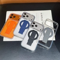 Étui de téléphone magnétique en cuir avec support de poignet et béquille pour iPhone 18 17 Pro Max, design métallique transparent
