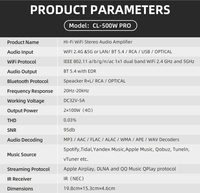 CL-500W Pro Ev Sinema Sistemi HiFi Güç Amplifikatörü 2.0 Kanal Alüminyum Alaşımlı Çift Bantlı WiFi 2.4G/5G BT5.4 RCA Optik Girişler AirPlay