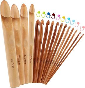 1 ensemble de 16 crochets à crochet et aiguilles à <span class=keywords><strong>tricoter</strong></span> en bois simples avec 10 marqueurs de mailles, poignées lisses et durables - Product Image 1
