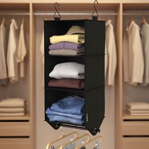 Reinforced 3-Tier Hanging Closet <b>Storage</b> with Garment Rod Non-Woven Fabric Iron Pipe Closet <b>Shelves</b> for Shoes &Clothes Organizer - Product Image 1