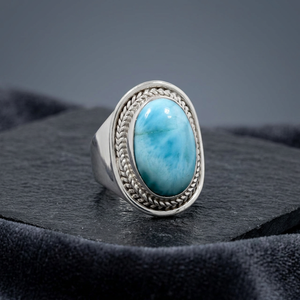 925 <b>Solid</b> Sterling <b>Silver</b> Natural Larimar Gemstone Cute Bezel Setting Blue Handmade Rings Fine Jewelry - Product Image 2
