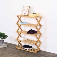 Supports et étagères de rangement pliables à 5 niveaux en bambou de style américain, réglables en hauteur, pour chaussures, vente en gros pour la maison