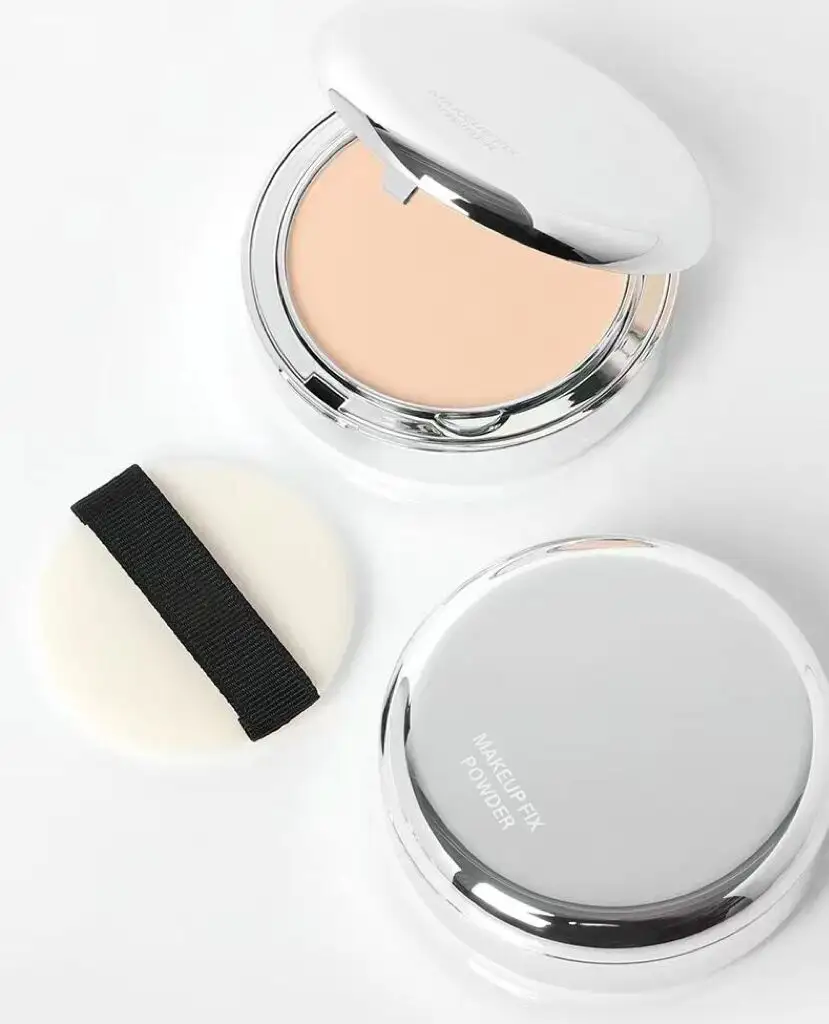 Cosmetic packaging luxury empty powder compact case round silver finishing compact powder case