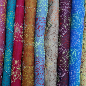 Foulards Kantha en soie ronds faits à la main Vintage Pure Stitch Wholesale Stole - Product Image 1