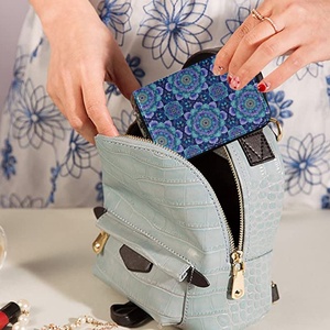 Custom Blue Moroccan Mandela Print Design Zipper Around ID <b>Card</b> <b>Holder</b> Leather Pocket Coin Purse PU Leather <b>Wallet</b> - Product Image 5