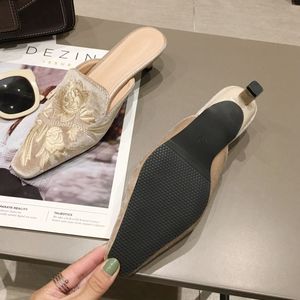 Chaussures Pour Femmes Talon 5CM Pointy Toe Kitten Low Heels <b>Slippers</b> Women Mules Shoes - Product Image 4
