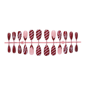 Navidad <span class=keywords><strong>vino</strong></span> Rosa Color a juego francés dedo <span class=keywords><strong>uñas</strong></span> arte piezas regalo patrón punto almendra extraíble acrílico ecológico completo - Product Image 4