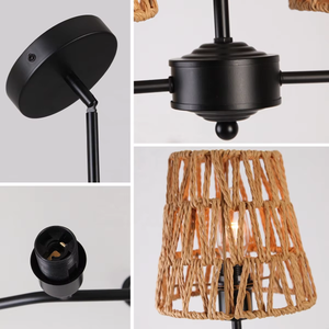 SKD Sunsir, lámparas colgantes tejidas de ratán, lámpara colgante de ratán de 4 cabezales hecha a mano, luz de techo de bambú para restaurante, hogar, Hotel - Product Image 4