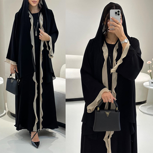 Abaya Musulmana para Mujer, Verano 2026, Color Sólido, Estilo Abierto, Crepé de Seda de Hielo de Alta Densidad con Adorno de Volantes y Manga Princesa - Product Image 2