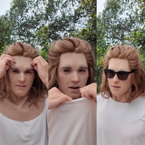 Masque de tête en silicone pour homme, pour film, costume, cosplay, doux, élastique, réutilisable, avec cheveux longs faits à la main, pour un jeune homme élégant - Product Image 3