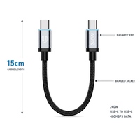 Kabel Pengisian Daya Portabel Magnetik Tipe-C ke Tipe-C 15cm Kabel Anyaman 240W Pengisian Cepat Jaket Nilon untuk Perangkat IOS