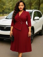 Robe grande taille plissée unie, élégante et tendance, pour le commerce international