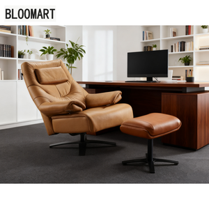 Silla reclinable de cuero genuino de cuero semi con reposacabezas otomano de un solo motor, sofá de salón para sala de estar - Product Image 4