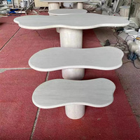 Extérieur luxe maison ovale moderne coofee table salon table à thé ronde pierre sculptée ronde travertin table basse