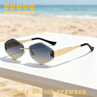 Dernières tendances de la mode, lunettes de soleil vintage carrées sans monture en métal, protection UV 400, luxe, coupe diamant, pour femmes