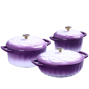Ensemble de casseroles en fonte émaillée, violet lilas, antiadhésif, compatible four, casserole, grand faitout, sans toxines, compatible <span class=keywords><strong>induction</strong></span>, vente en gros - Product Image 1