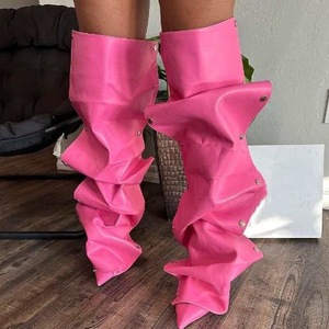 Bottes pour femmes, nouvelle couleur, talons hauts, bout pointu, boucle, style denim, bottes en jean à hauteur du genou, style Tie Dve - Product Image 1