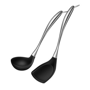 Juego de cucharas de silicona de acero inoxidable con cuchara antiadherente y espátula para cocinar, utensilios de cocina resistentes al calor y antideslizantes - Product Image 1
