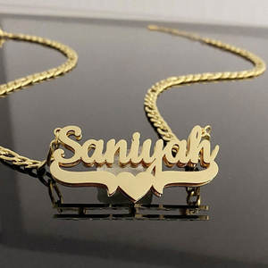 Collar con Colgante de Nombre Personalizado en Acero Inoxidable de Lujo, Color Dorado Claro de 14k, Resistente al Deslustre, para Hombre y Mujer - Product Image 2