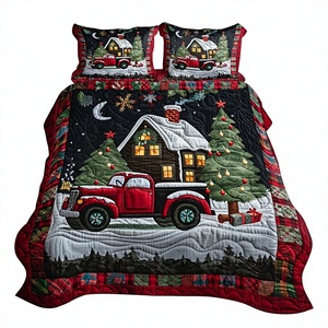 Juego de Cubrecamas Acolchados con Estampado Digital 3D, Diseño de Árbol de Navidad, para Todas las Temporadas, Poliéster Suave, Disponible <span class=keywords><strong>en</strong></span> Varios Tamaños - Product Image 1