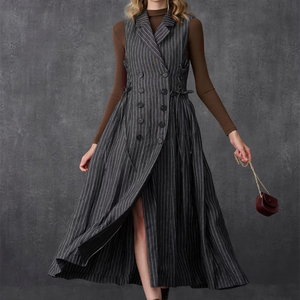 Personalizzato doppio petto <span class=keywords><strong>grigio</strong></span> Vintage principessa elegante 100% cotone naturale organico abiti Casual Plus Size abiti da donna - Product Image 1