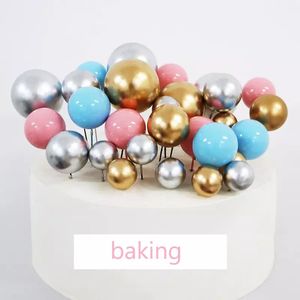 Fournitures chaudes pour gâteaux, accessoires de décoration de gâteaux, ensemble de décoration de gâteaux, joyeux <span class=keywords><strong>anniversaire</strong></span>, or, argent, boules rondes en mousse pailletée multi-tailles, fausses boules - Product Image 1